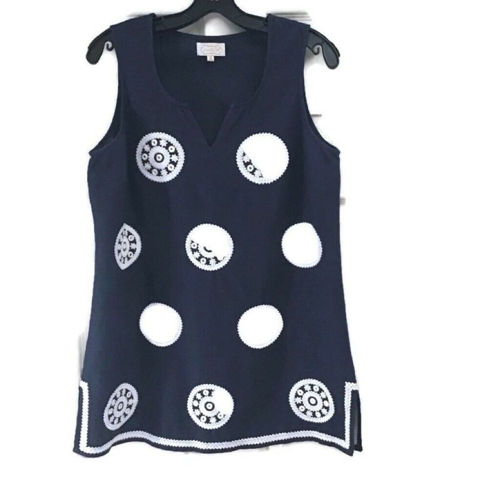 Mud Pie Blouse Black White Geometric Notch Neck  M